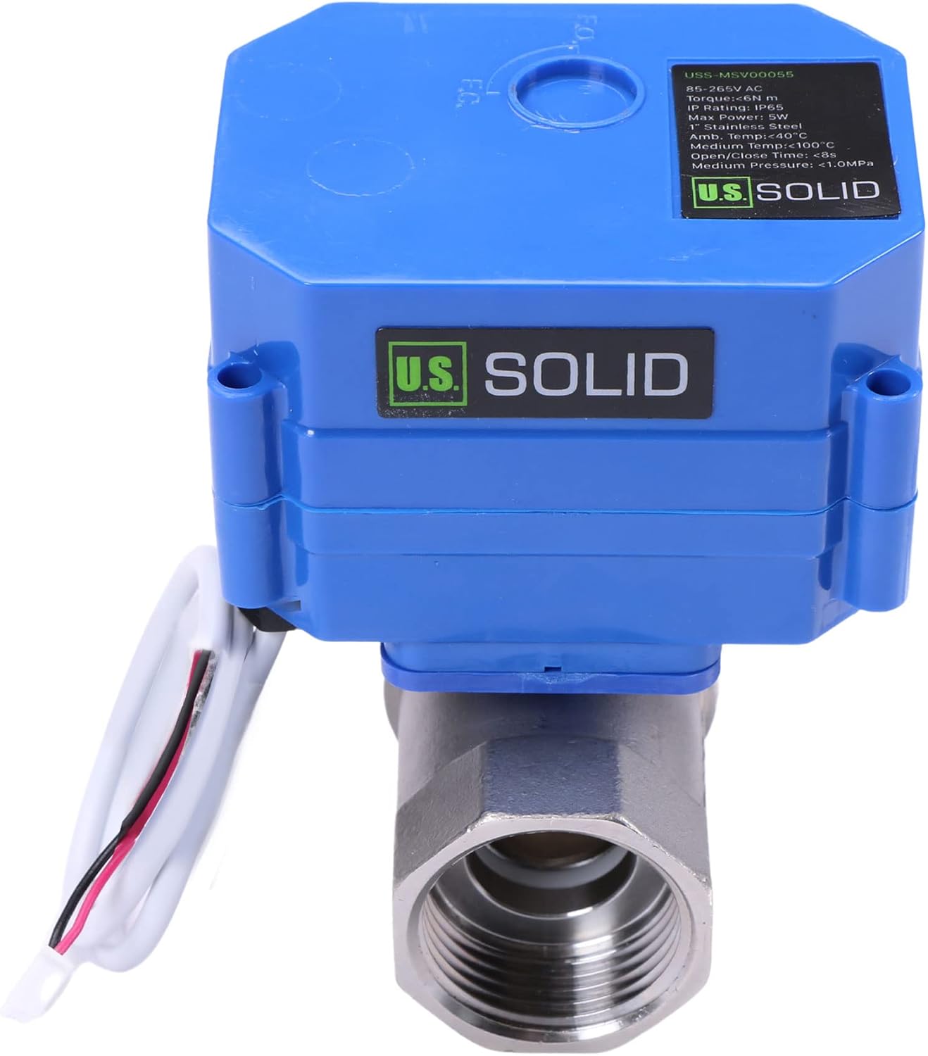 U.S. Solid 1" Motorized Ball Valve 85-265V AC Stainless Steel Electrical Ball Valve, 2 Wire Auto Return Setup Normally Closed