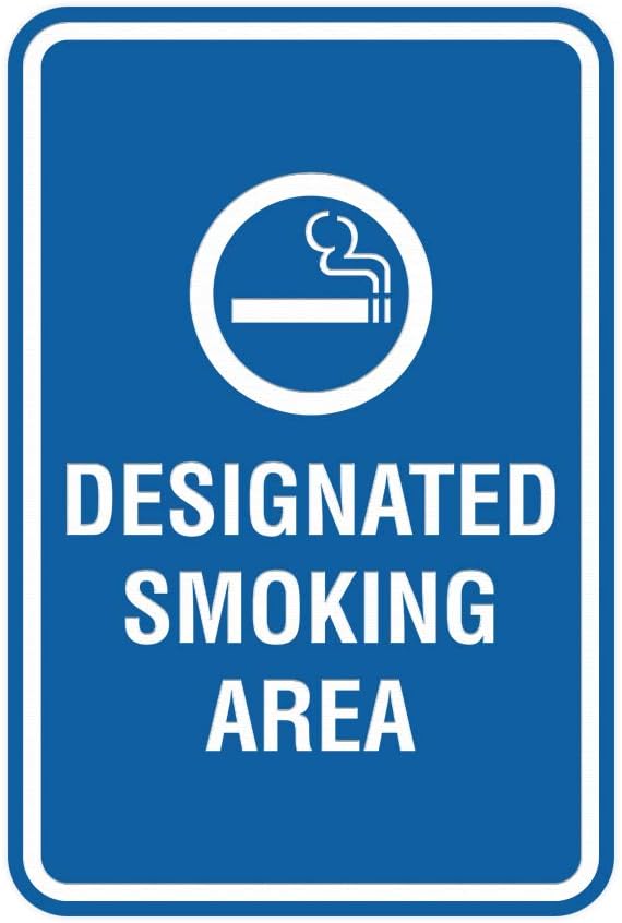 Signs ByLITA Portrait Round Designated Smoking Area Sign with Adhesive Tape, Mounts On Any Surface, Weather Resistant, Indoor/Outdoor Use (Blue) - Medium