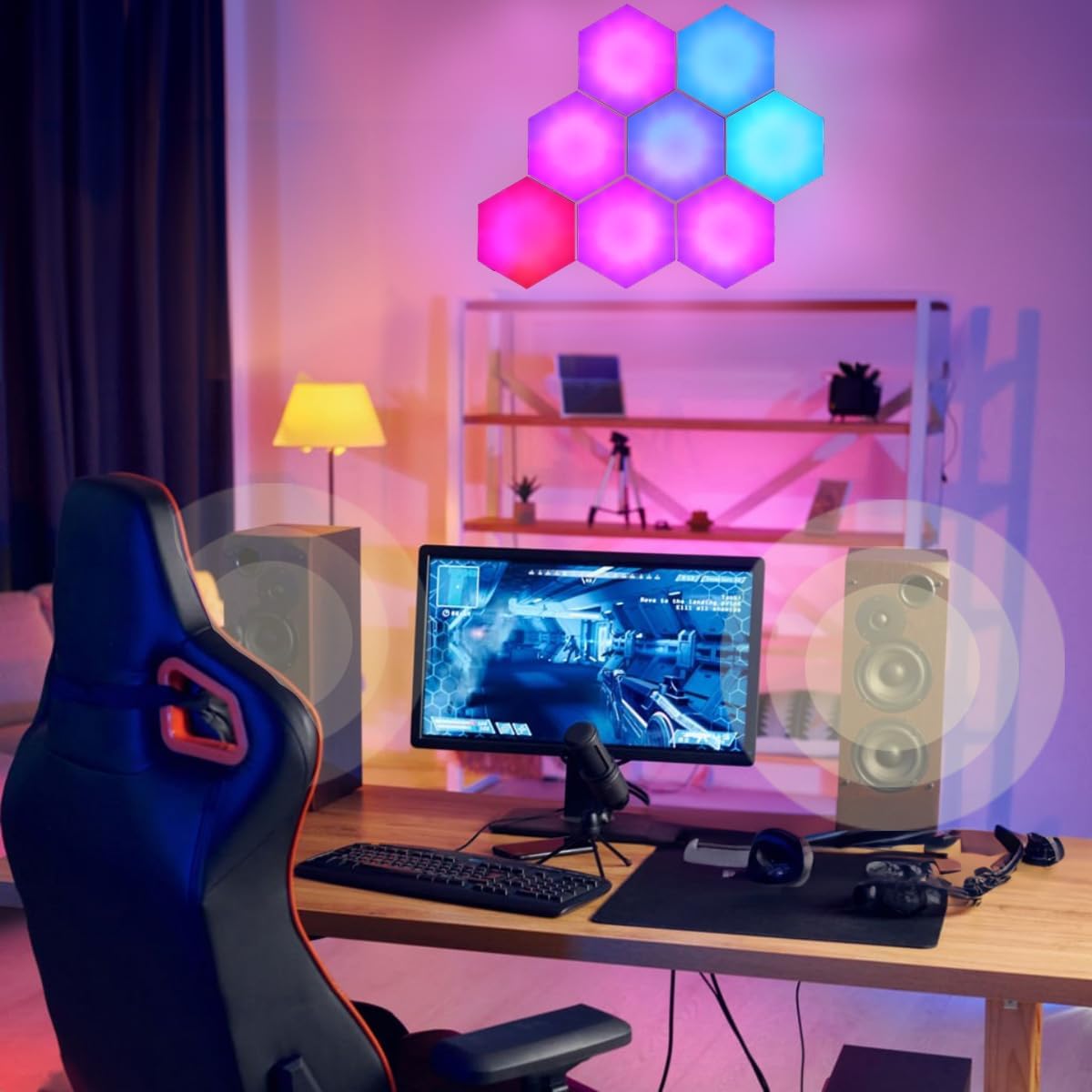 Smart Hexagon Lights DIY Hexagon Led Light App & Remote Controlled & Music Sync Features USB & Type C Modern RGB Wall Panels for Living & Gaming Decor (6Pack)