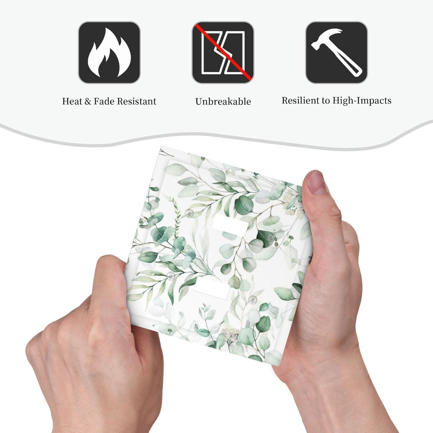 Boho Green Eucalyptus Leaf Floral Plants Flowers Decorative Switch Plates 2 Gang Double Toggle Outlet Light Switch Cover Wall Plate Electrical Faceplate for Bed Room Living Room Decor