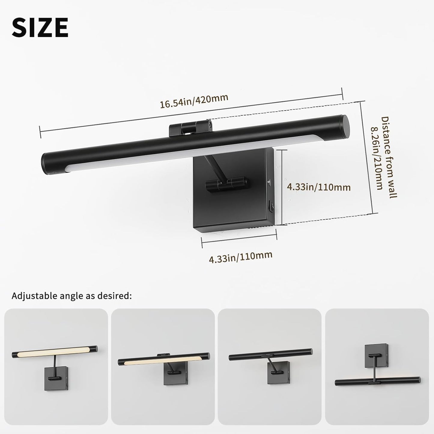 Joosenhouse Battery Operated Picture Light Rechargeable Art Light Wireless Gallery Light with Remote Control and Timed Dimmable with Single Swing Arm 16.54 Inch Warm White Black