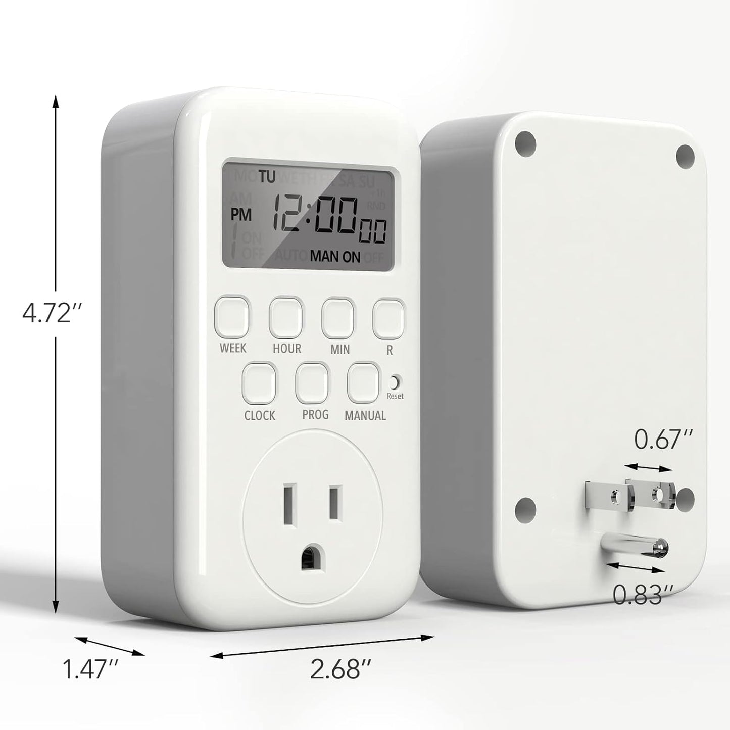 BN-LINK Indoor Digital Timer Outlet, Single Outlet 7 Day Programmable Light Switch, 3 Prong Plug in Timers for Electrical Outlets, Lamps, Fans, 8 On/Off Programs, 1 Pack, 15A/1875W, ETL Listed