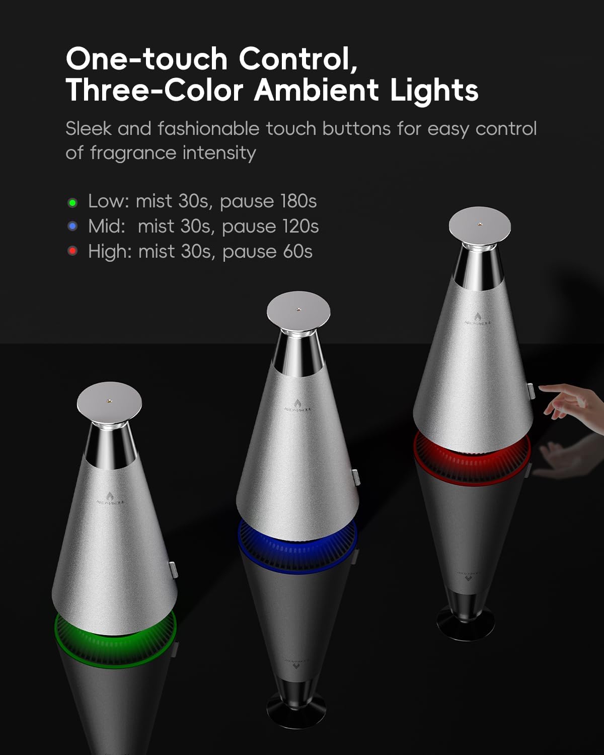 Waterless Scent Diffuser Starter Kit - 1500 Sq Ft Coverage, Alloy Atomization System,Mood Light,Smart Rechargeable Hotel Scent Diffuser, Including 120ml Essential Oil, for Home,Large Room,Spa,Silver