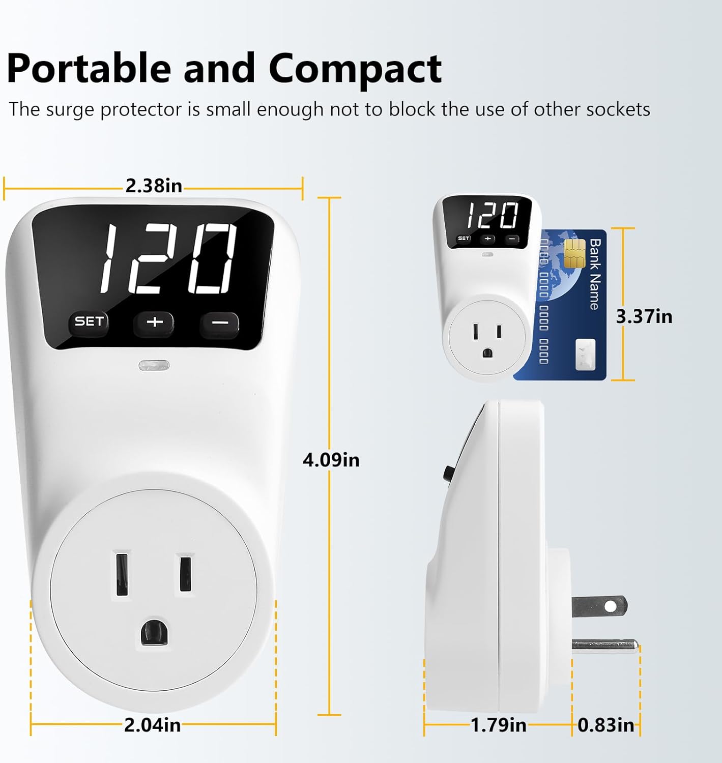 BSEED Surge Protector, 1800W Wall Surge Protector for Refrigerator, TV, PC, Home Appliance, Voltage Regulator with LED Display Screen, Adjustable Voltage Protector, 15A, 120V, 4 Pack
