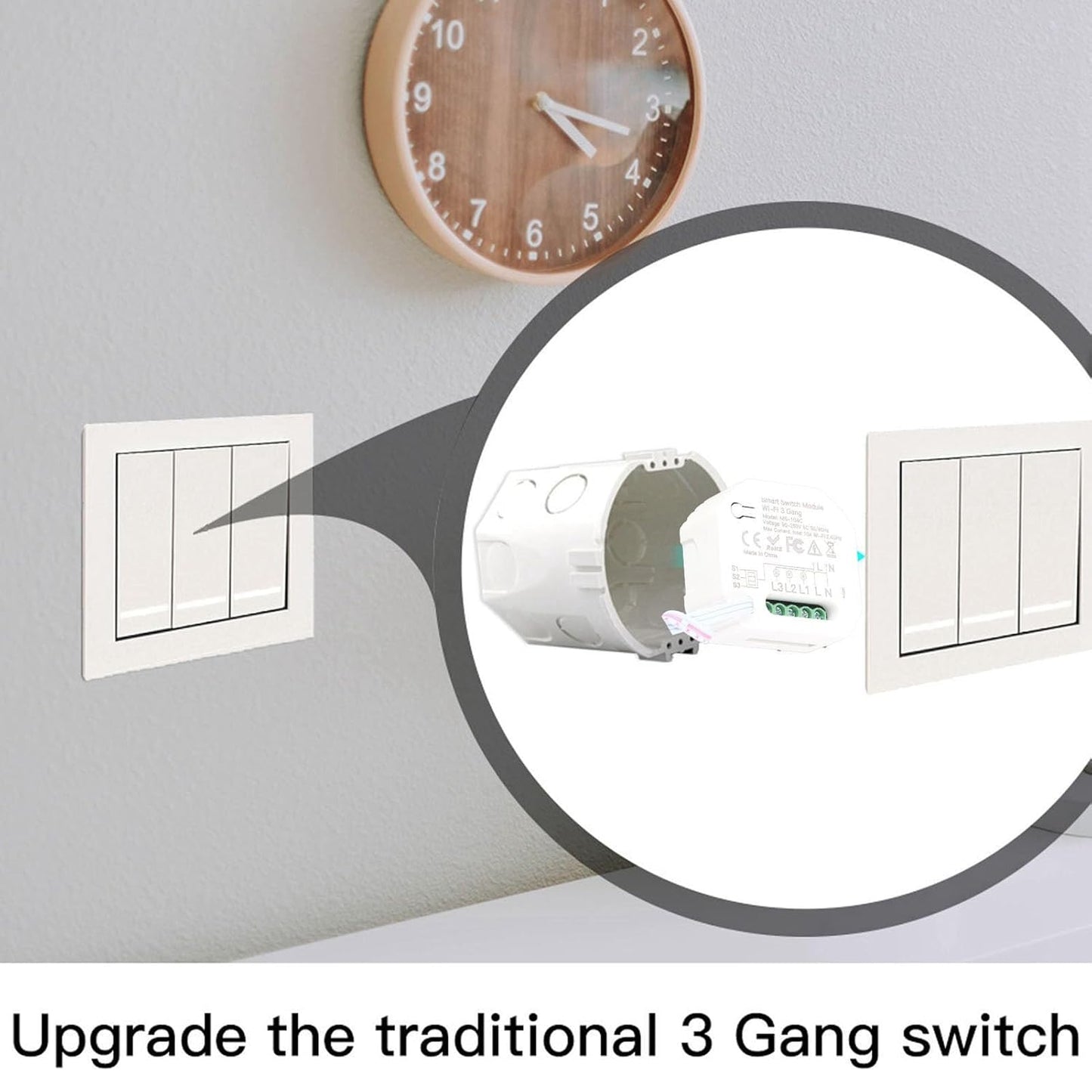 3 Gang Smart Light Switch Module with Voice and APP Control for Home Automation Compatible with Smart Speakers and Dimmer Systems