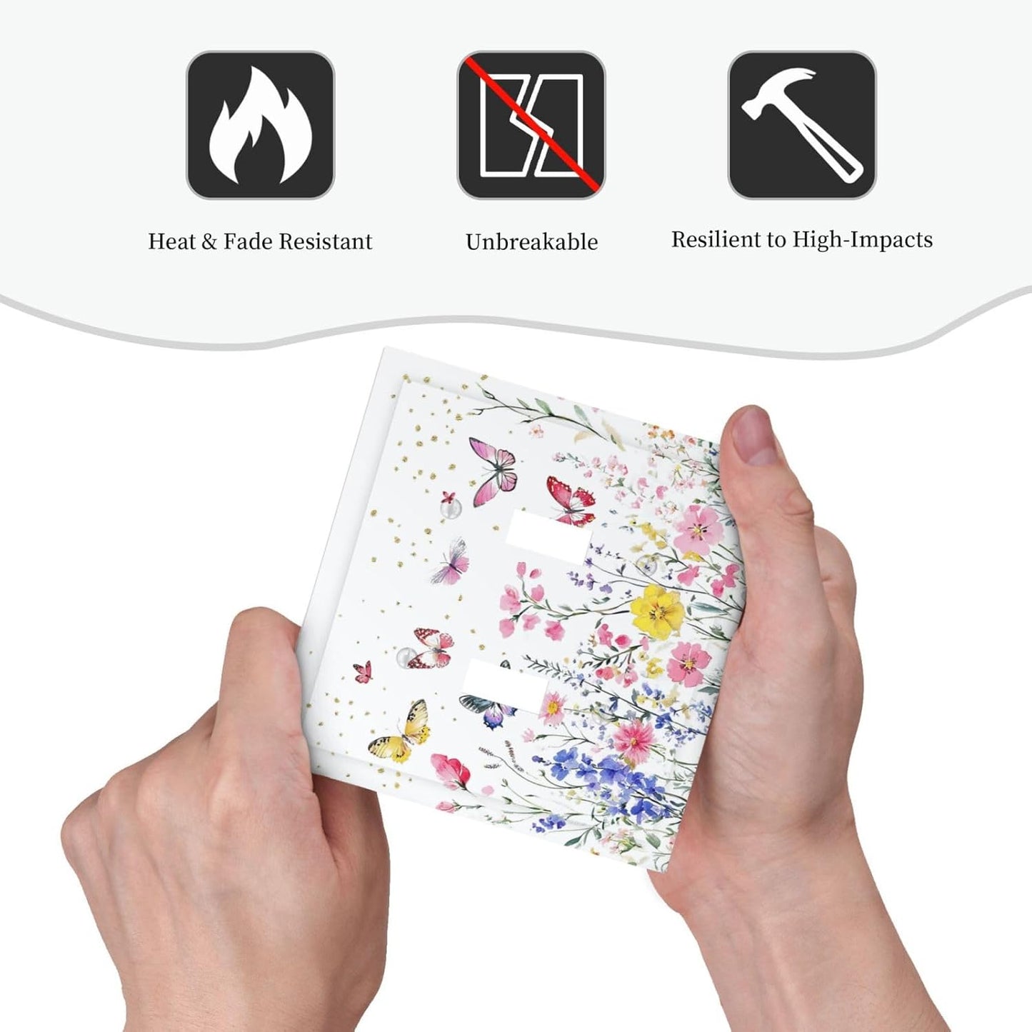 Decorative Switch Plates Watercolor Floral Butterfly Colorful Wildflower 2 Gang Double Toggle Outlet Light Switch Cover Wall Plate Electrical Faceplate For Bed Room Living Room Decor