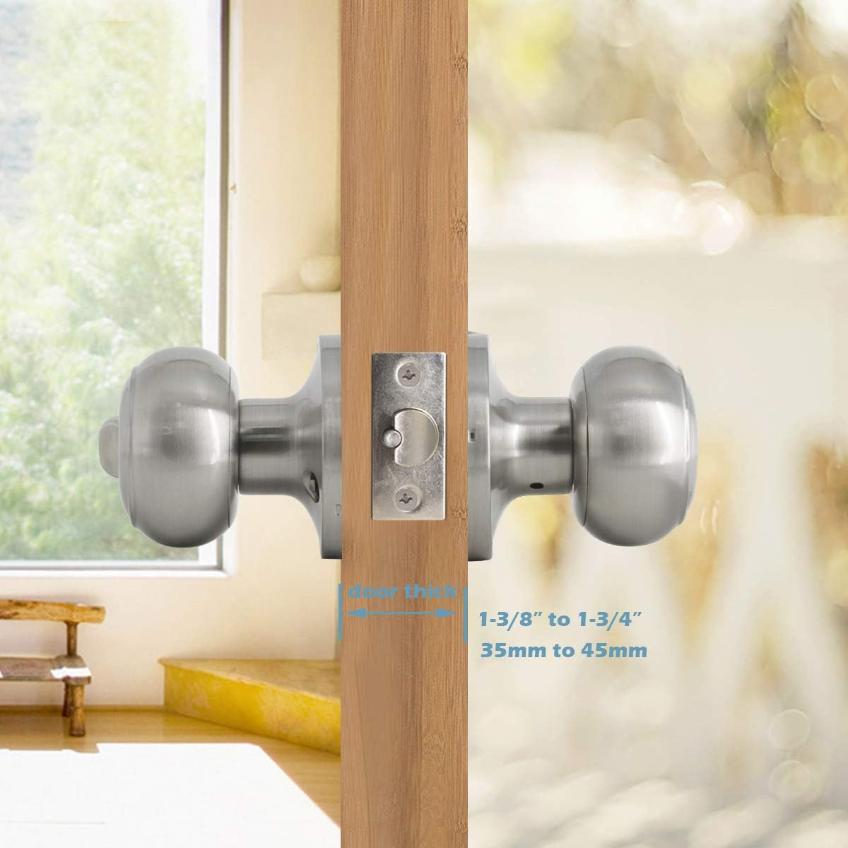 Gobrico Round Keyed-Alike Exterior Door Hardware Entrance Locksets Door Knobs, Satin Nickel, 3Pack, Stainless Steel