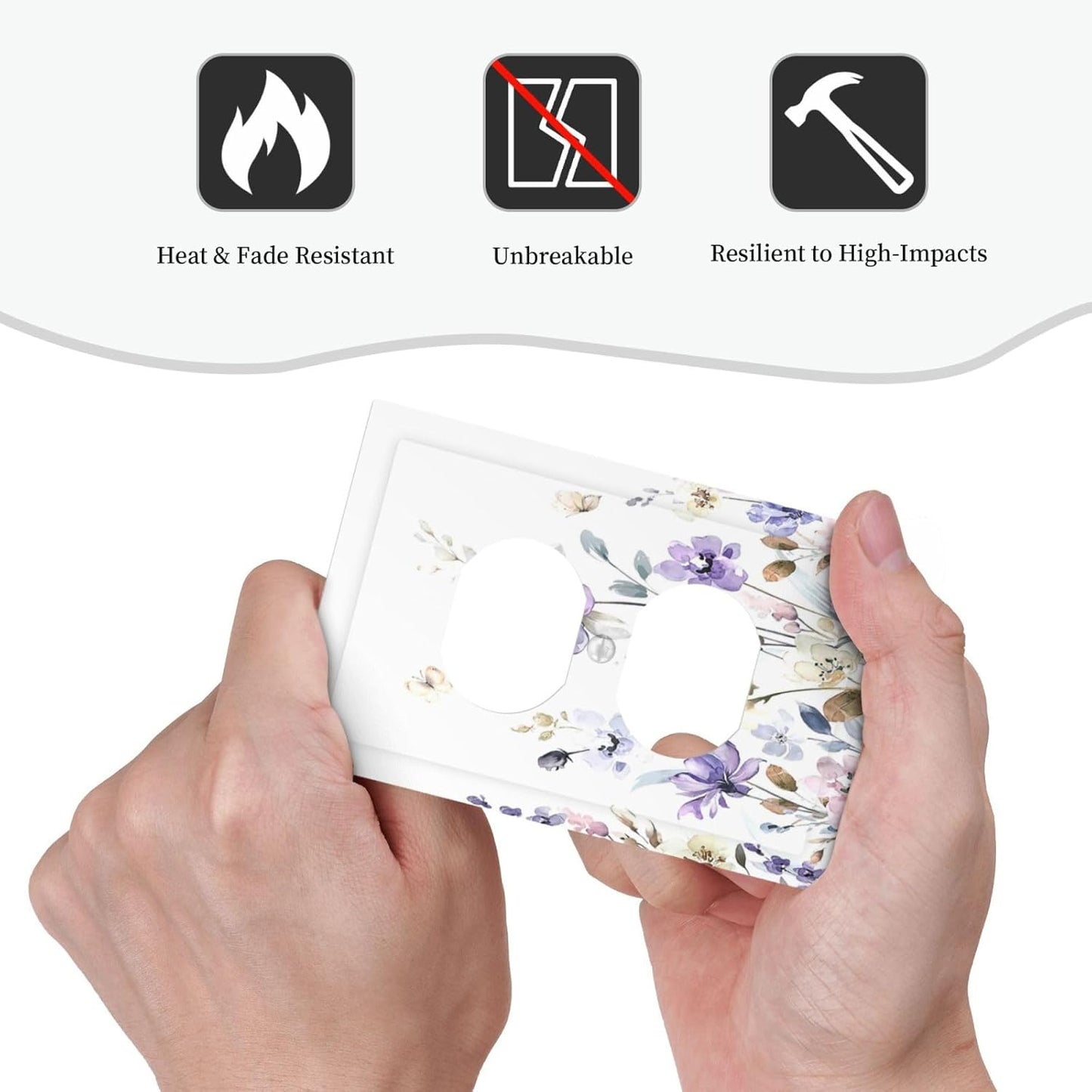 Outlet Covers Purple Floral Lilac Watercolor Flower Leaves Butterfly Wildflower 1 Gang Duplex Electrical Receptacle Faceplate Light Switch Cover Wall Plate Decorative Switch Plates for Bedroom Home