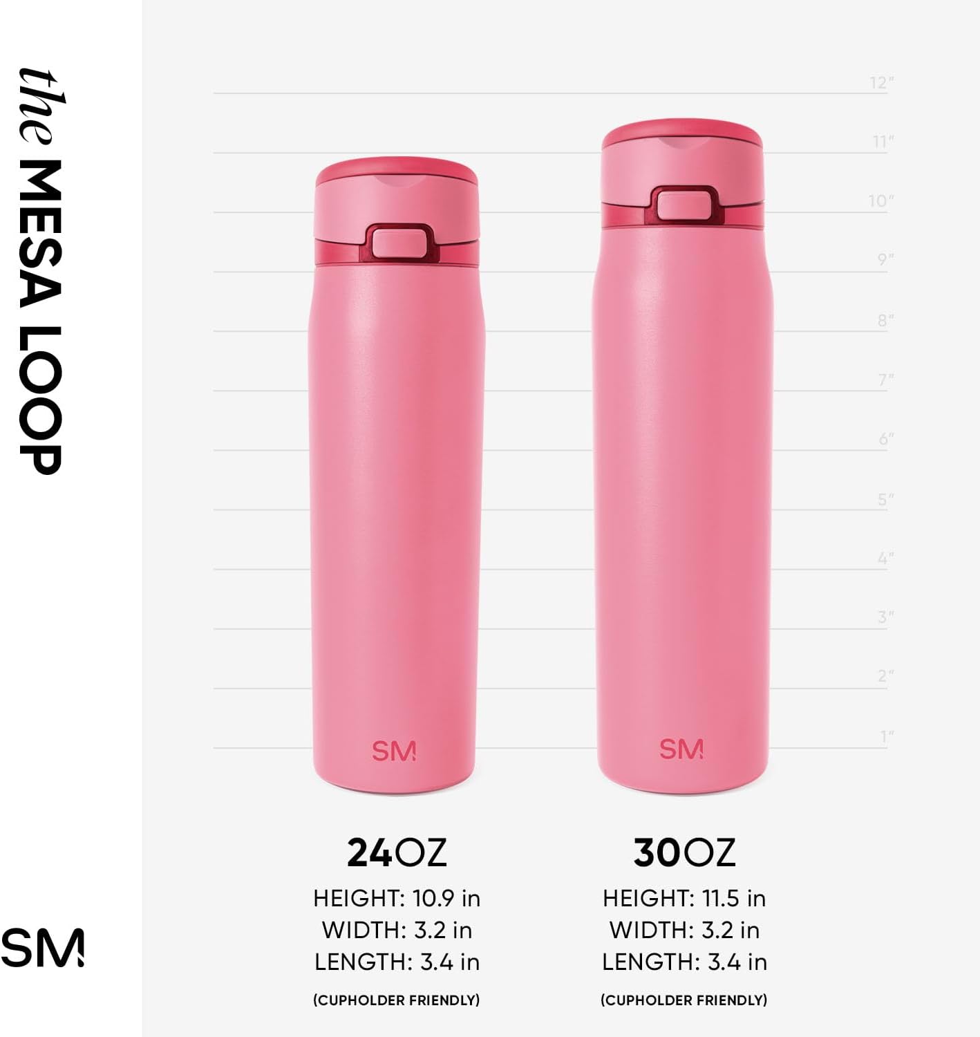 Simple Modern Mesa Loop Water Bottle with Covered Straw and Handle | 24oz Cup Holder Friendly Insulated Stainless Steel Bottles for Travel, Sports and School | Velvet Pink