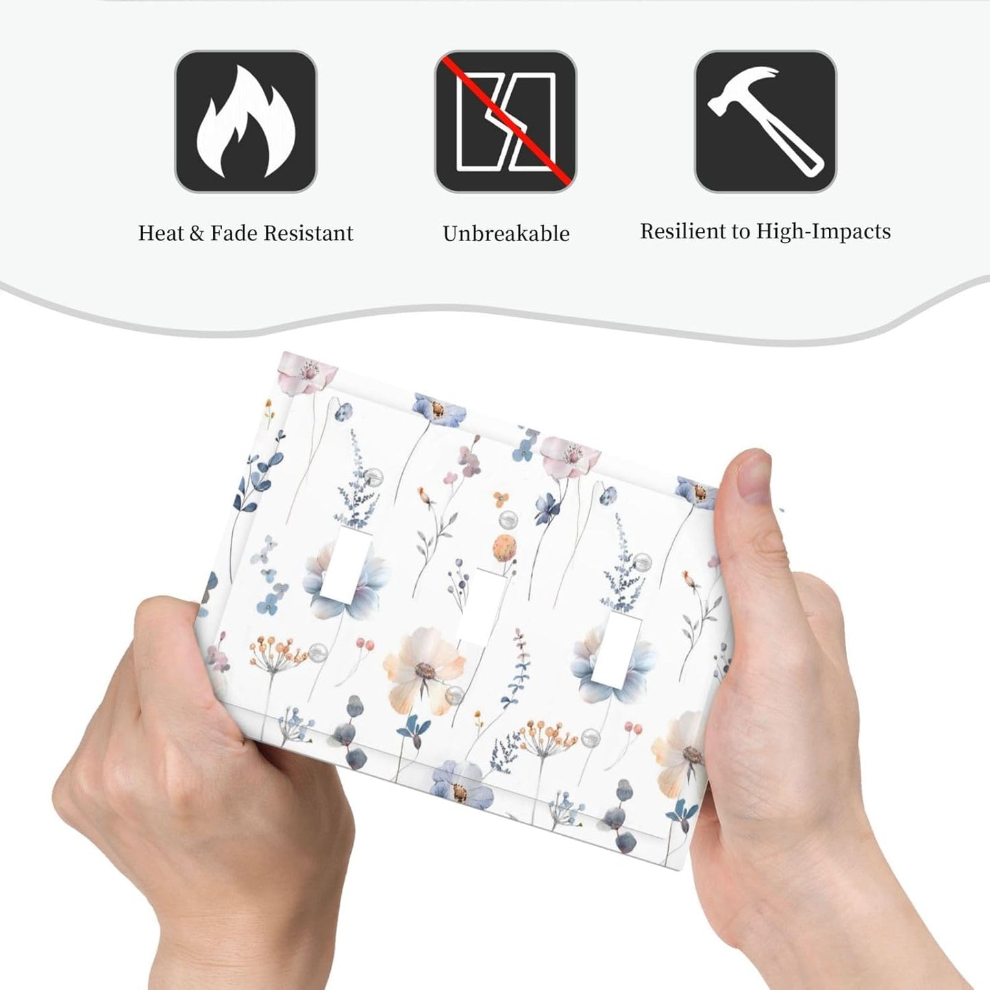 Wildflowers Plant Leaves Floral Berry Decorative Switch Plates 3 Gang Wall Plate Triple Toggle Light Switch Cover Faceplate Electrical Wall Panels for Bed Room Living Room Decor