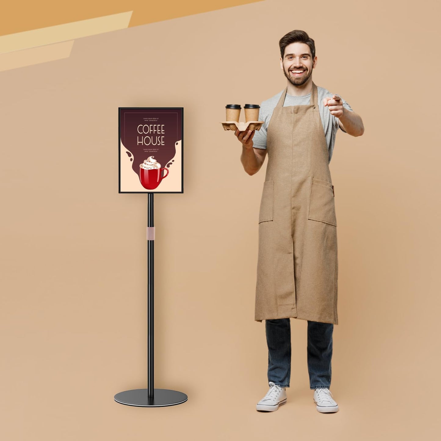 Sign Holder Stand 8.5x11 inch - Flip Open Pedestal Floor Standing Sign Holder, Adjustable Versatile Sign Stands for Display, Floor Sign Holder with Easy Replacement for Events and Promotions (2 PACK)