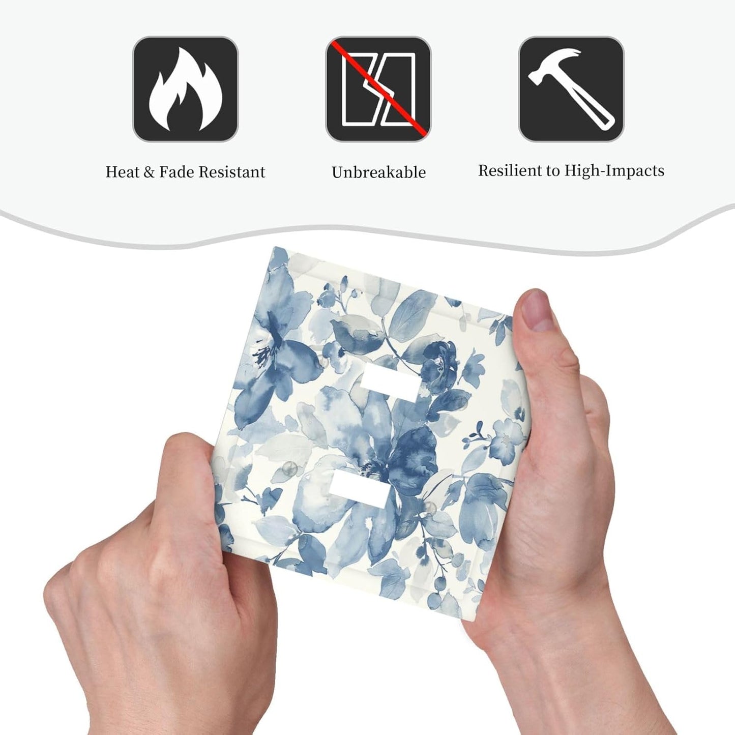 Decorative Switch Plates Blue Watercolor Floral 2 Gang Double Toggle Outlet Light Switch Cover Wall Plate Electrical Faceplate for Bedroom Bathroom Decor