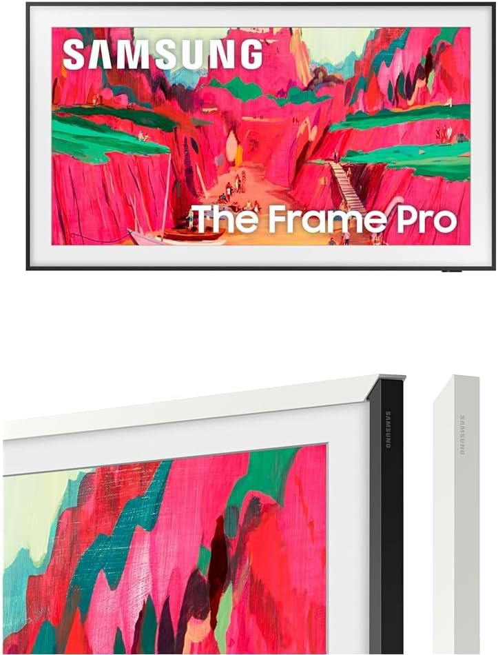 SAMSUNG 65-Inch The Frame Pro 4K Neo QLED Smart TV (2025) with Modern White Customizable Bezel Bundle