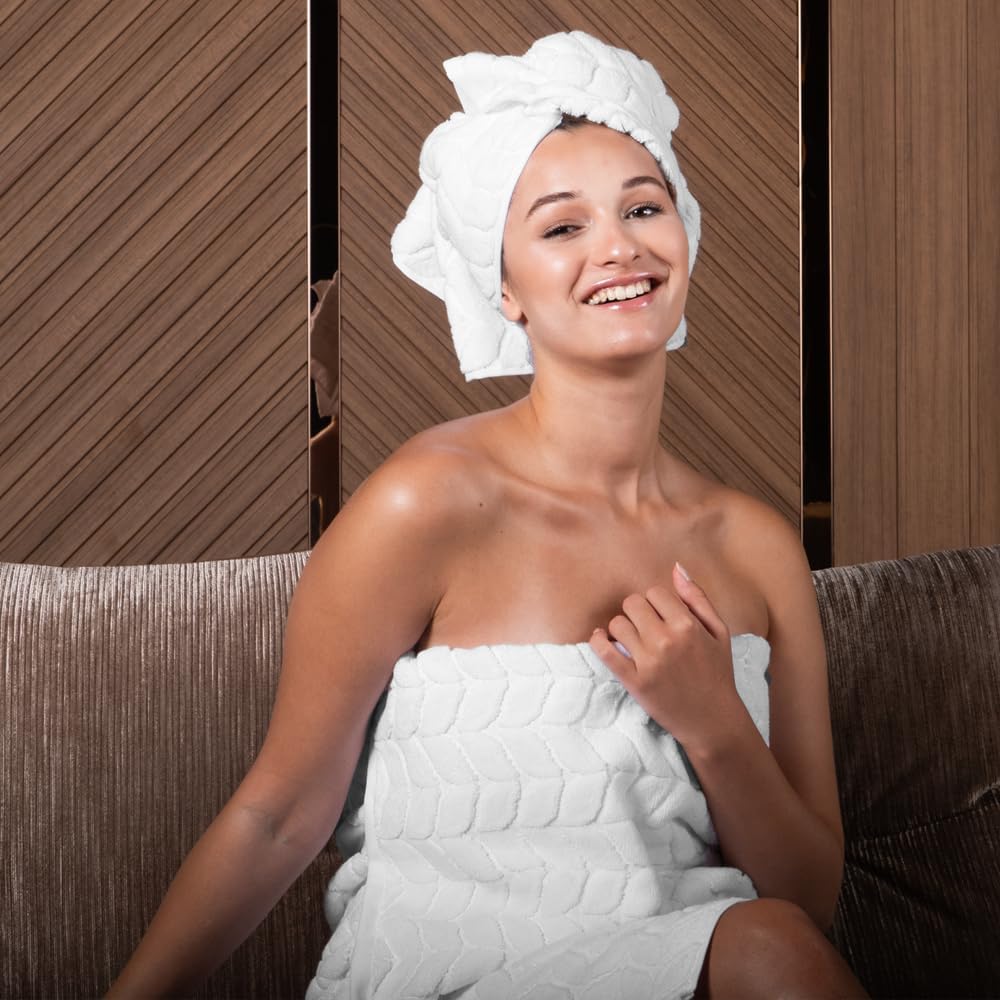 BAGNO MILANO Turkish Bath Towels, Soft Plush Jacquard Luxury Bath Towels, Quick Dry Towel Set (Cream, 4 Pcs Hand Towel Set)