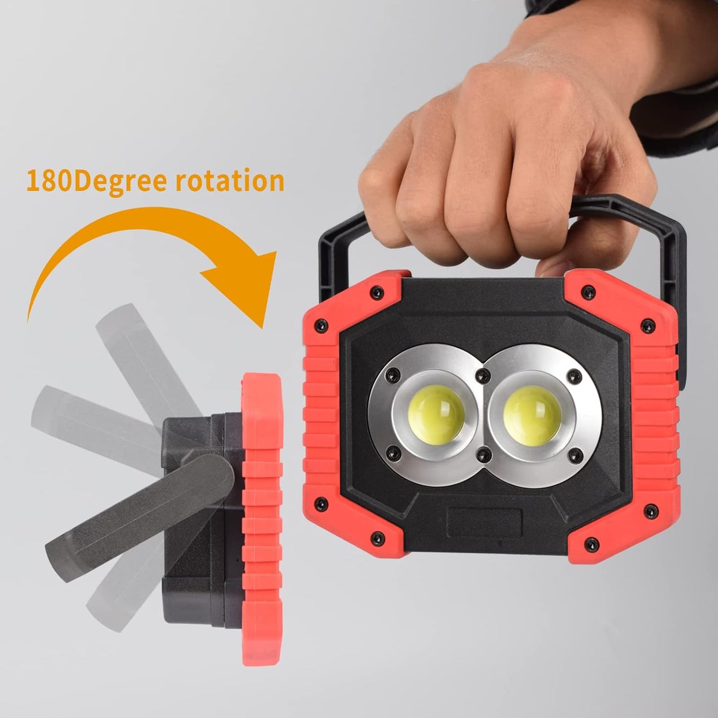 OTYTY LED Work Light 2-Pack, 30W 1500LM Portable Rechargeable Flood Lights with Magnetic Base, 4200mAh Battery for Outdoor, Camping, Hiking, Emergency, Car Repairing, Job Site Lighting (W839 Red)