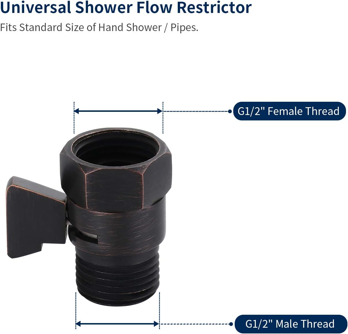 Tenfe Water Flow Control Shut Off Valve, Brass Adjustable Water Pressure Regulator for Hand Held Shower Head & Bidet Sprayer, Oil Rubbed Bronze Water Saver G1/2 Standard Connection