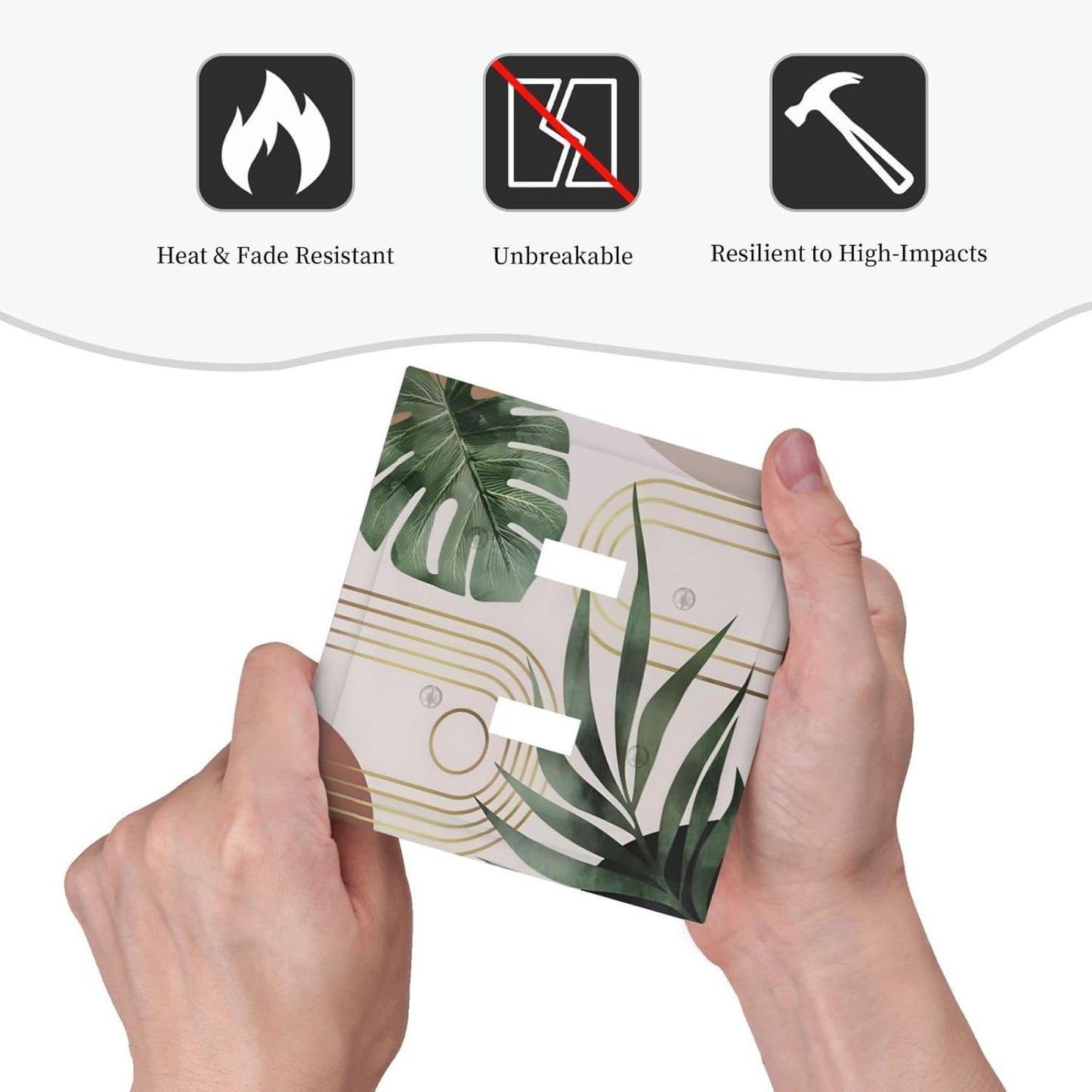 Decorative Light Switch Plate Covers Boho Mid Century Arch Green Leaves 2 Gang Light Switch Cover Plate Double Toggle Wall Plate Outlet Covers for Bedroom Home Decor(2 Pack)