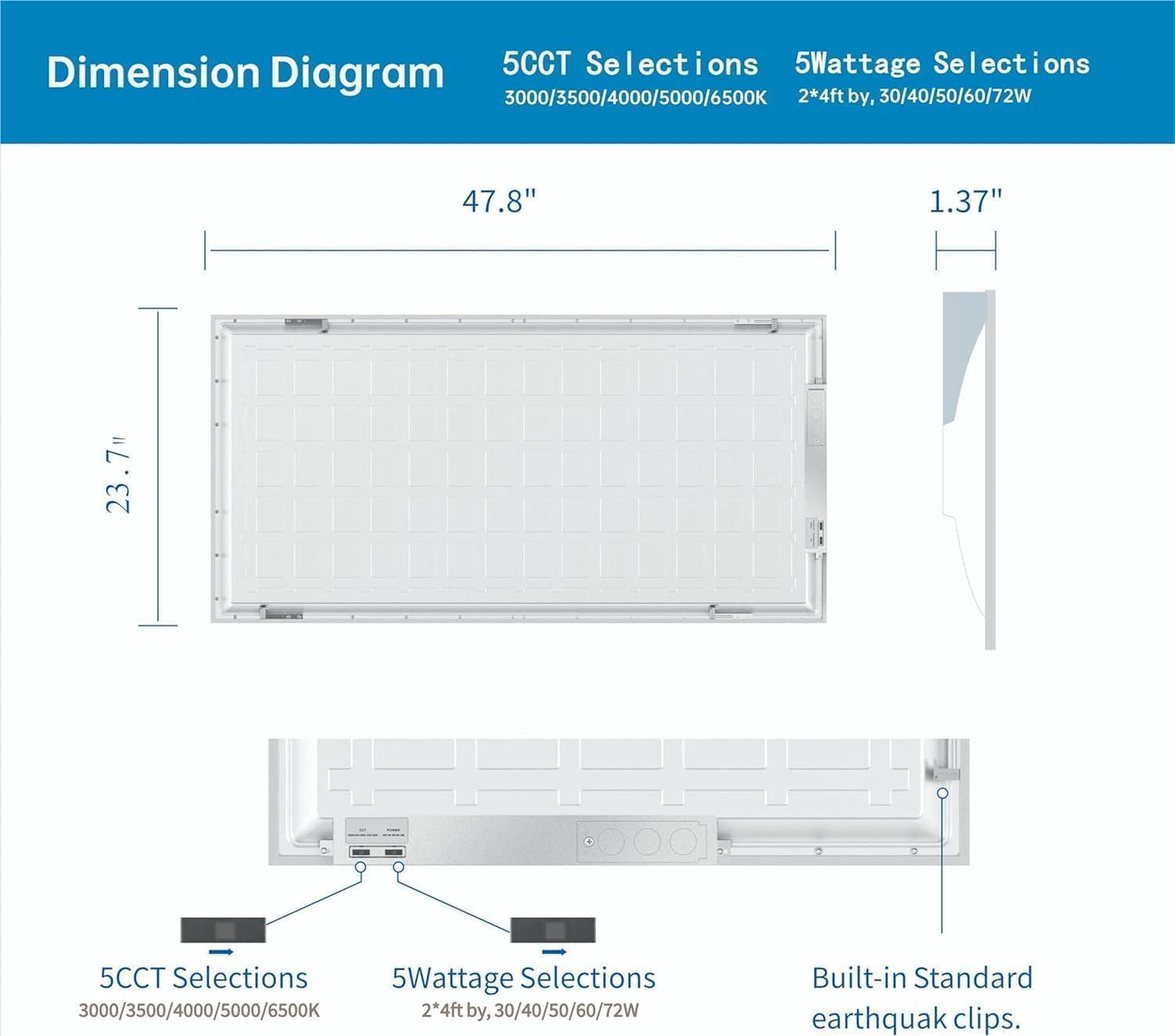 2x4 FT LED Light Flat Panel, 40-72W, 5 CCT 3K | 3.5K | 4K | 5K | 6.5K, Dimmable Recessed Drop Ceiling Lights, 3750/5000/6250/7500/9000 Lumens, Lay in Fixture for Office, 120-277V, UL DLC (16 Pack)