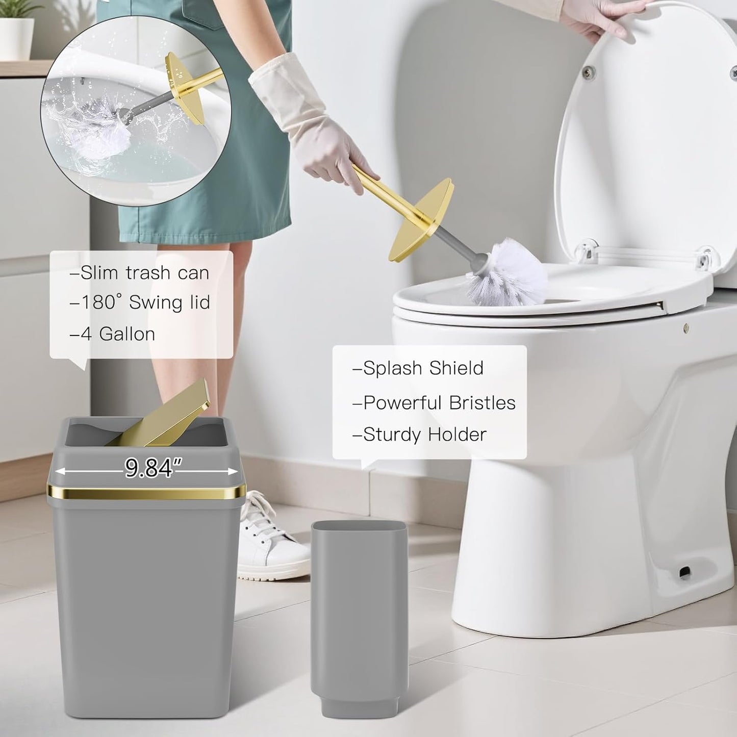 25PCS Bathroom Accessory Set, Beige Bathroom Set with Large-Capacity 4 Gallon Trash Can,Bathroom Rugs Set, Waterproof Shower Curtain, Toilet Brush, Toothbrush Holder & Soap Dispenser