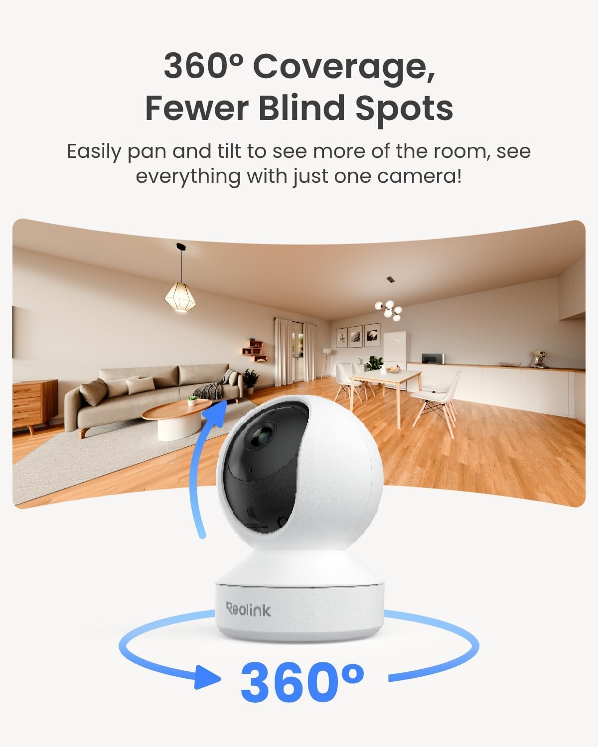 REOLINK Home Security Camera System, 4MP HD Plug-in Indoor WiFi 6 Pan Tilt Pet Camera, Baby Monitor, Night Vision, 2 Way Talk, Smart Human/Pet Detection, Local microSD Card Storage, E1(2 Pack)