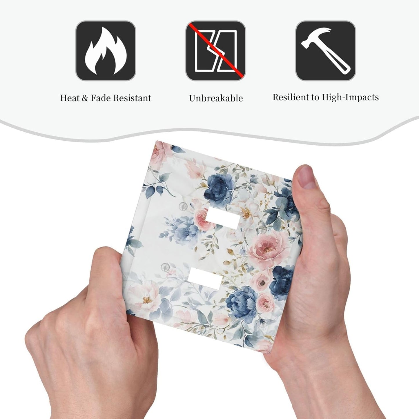 Elegant Watercolor Pink Blue Flowers Floral 2 Gang Double Toggle Light Switch Cover Decorative Switchplate Electrical Wall Plates Faceplate for Bathroom Bedroom Decor 4.9 X 5 IN