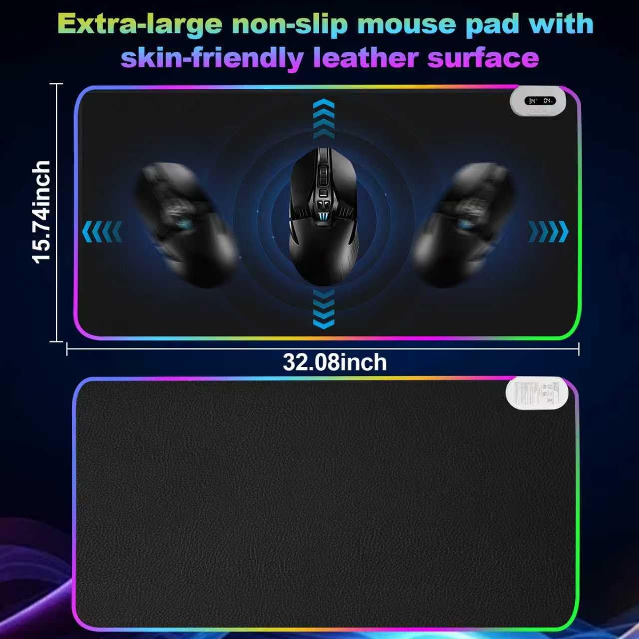 Heated Desk Pad Mouse Pad - Warm Desk Pad - 6-Level Temperature Adjustment, Smart Temperature Control & 8-Hour Timer Auto Shut-Off, LED Gaming Mouse P