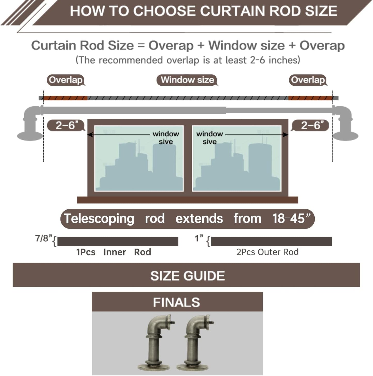 Industrial Curtain Rods 18 to 45 in,Blackout Curtain Rod,Adjustable Length,1 in Diameter Pipe,Wall or Ceiling Mounted,for Bedroom and Living Room (Antique Silver 18” to 45”)