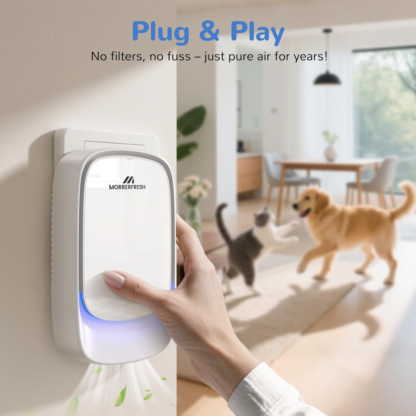Cat Litter Deodorizer โ 99% Odor Eliminator for Strong Pet Odors, Plug In Negative Ion Air Purifier for Litter Box, Home, Kitchen, Bathroom, Ozone-Free & Quiet Portable (Unscented)