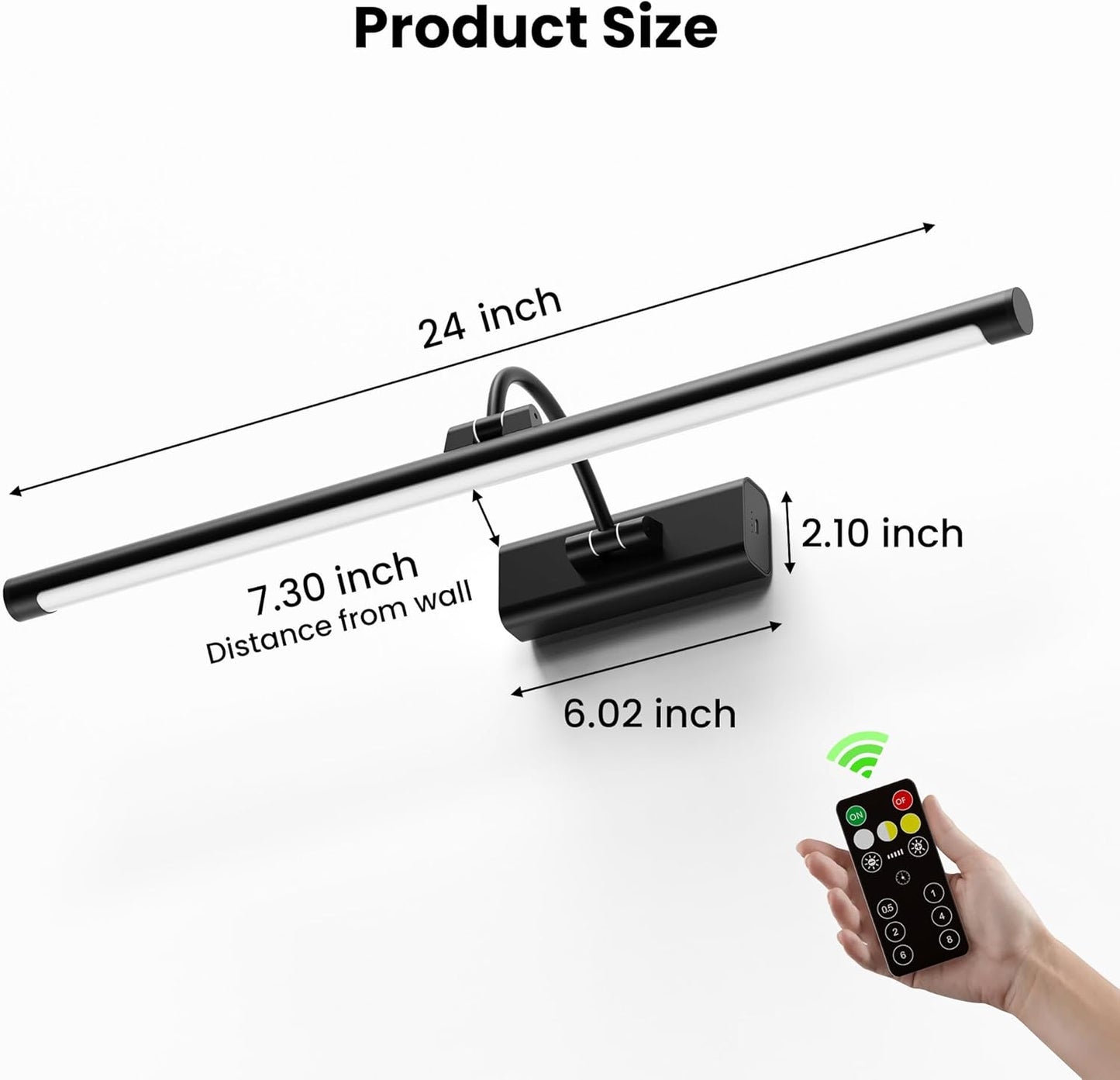 2 Pack Light for Pictures on Wall Black 8000mAh - 24" Cordless Battery Powered Wall Mount Sconce with Dimmable Remote for Oversized Artwork & Gallery