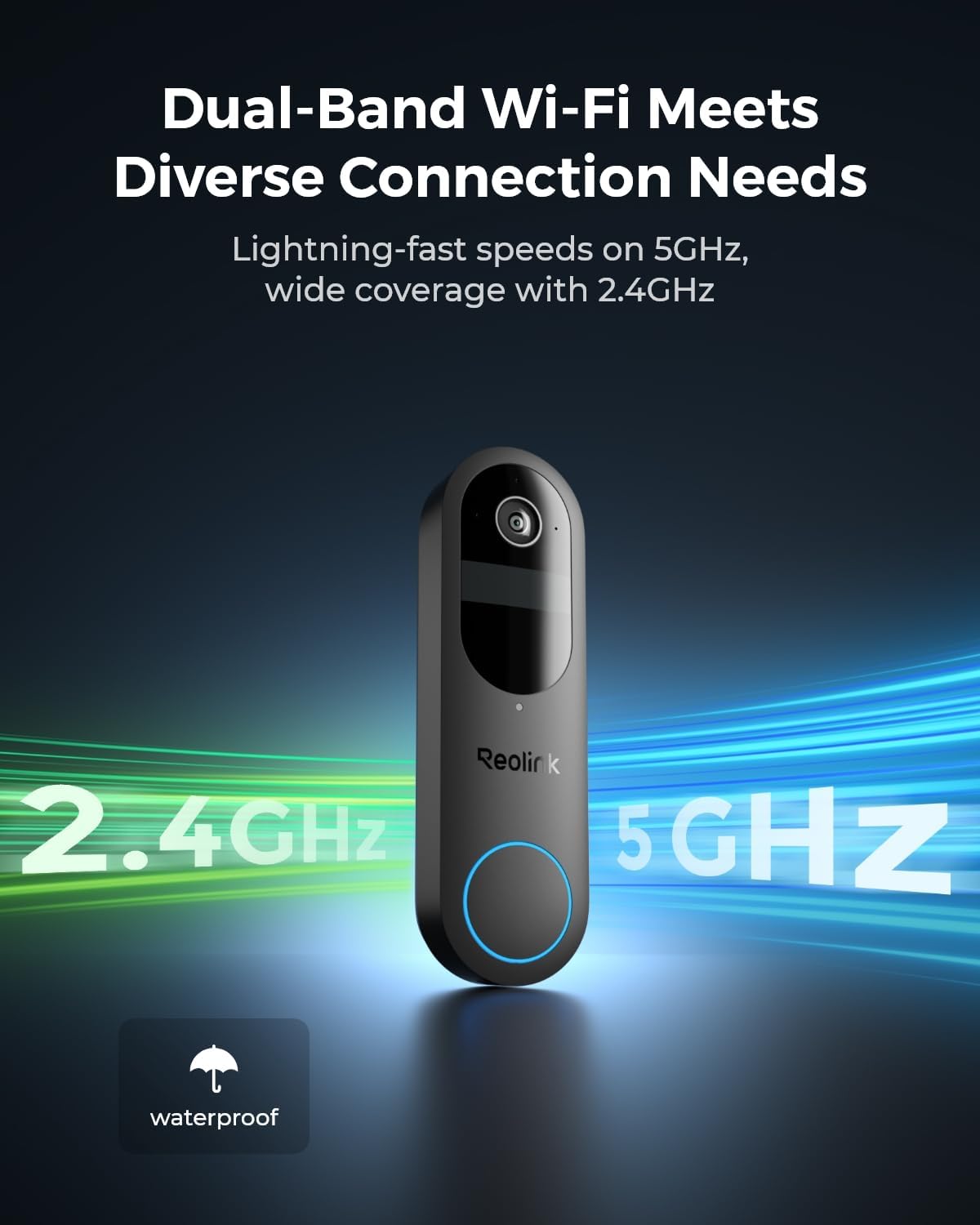 REOLINK 2K Battery Video Doorbell Camera, 150°x150° Head-to-Toe View, 2.4/5 GHz WiFi, Two-Way Talk, No Monthly Fee, Person/Vehicle/Package Detection(Chime not Included)