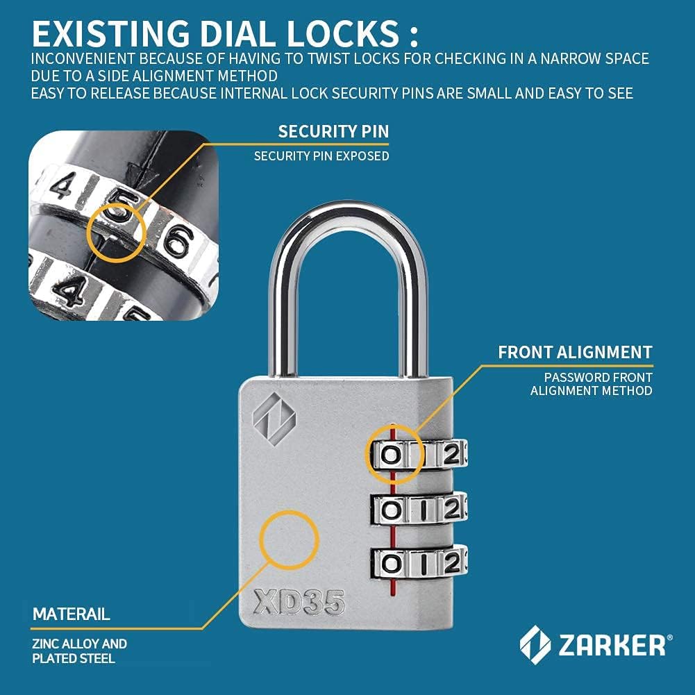 XD35 Combination Lock, 3-Digit Padlock for School Gym Sports LockerLock, Fence, Toolbox, Case, Hasp Storage (1-Pack, Gray)