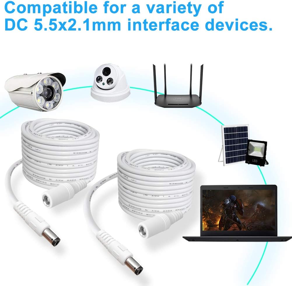 SIOCEN 2-Pack 10FT DC Power Extension Cable,5.5mm x 2.1mm Extension Cord,12v Extension Cord for Security Camera CCTV IP,Router,LED Strip,5V 9V 24V 12 Volt Male to Female Plug Supply Adapter Power Cord