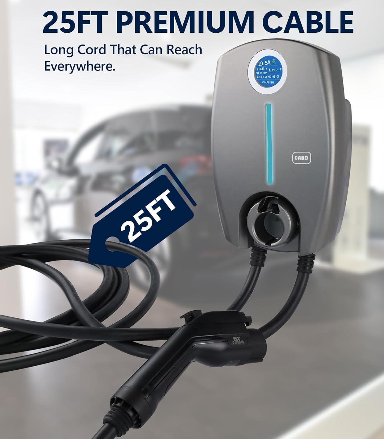 Home Smart Level 2 EV Charger up to 40 Amp, Outdoor Fast Charging Station with NEMA 14-50 Plug for All J1772 Electric Vehicles, Wi-Fi and Bluetooth Enabled EVSE, 25-Foot Cable