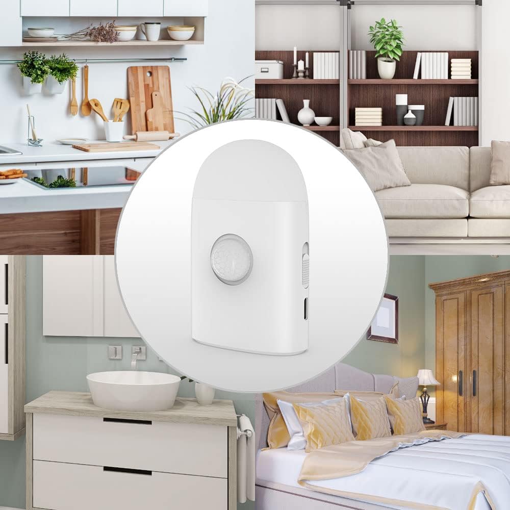 Motion Sensor LED Night Lights Warm White with Adjustable Brightness Rechargeable Battery, with Hook and Stick-On for Cabinet, Wardrobe,Closet,Hallway, Stairs (2 Pack)