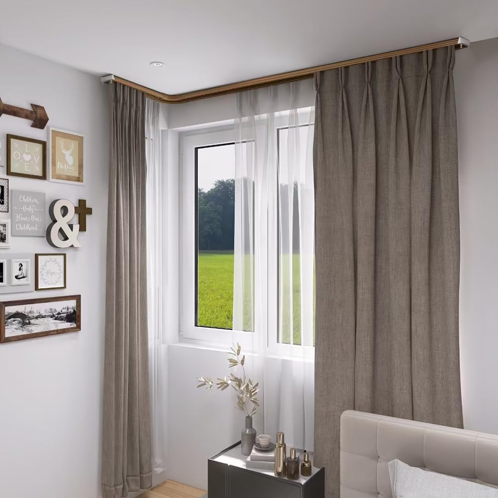 ZSHINE Heavy-Duty Curtain Conjoined Double Track rails Ceiling Mounting for Living Room Bedroom Room Divider (Champagne 9.5ft 2sets)
