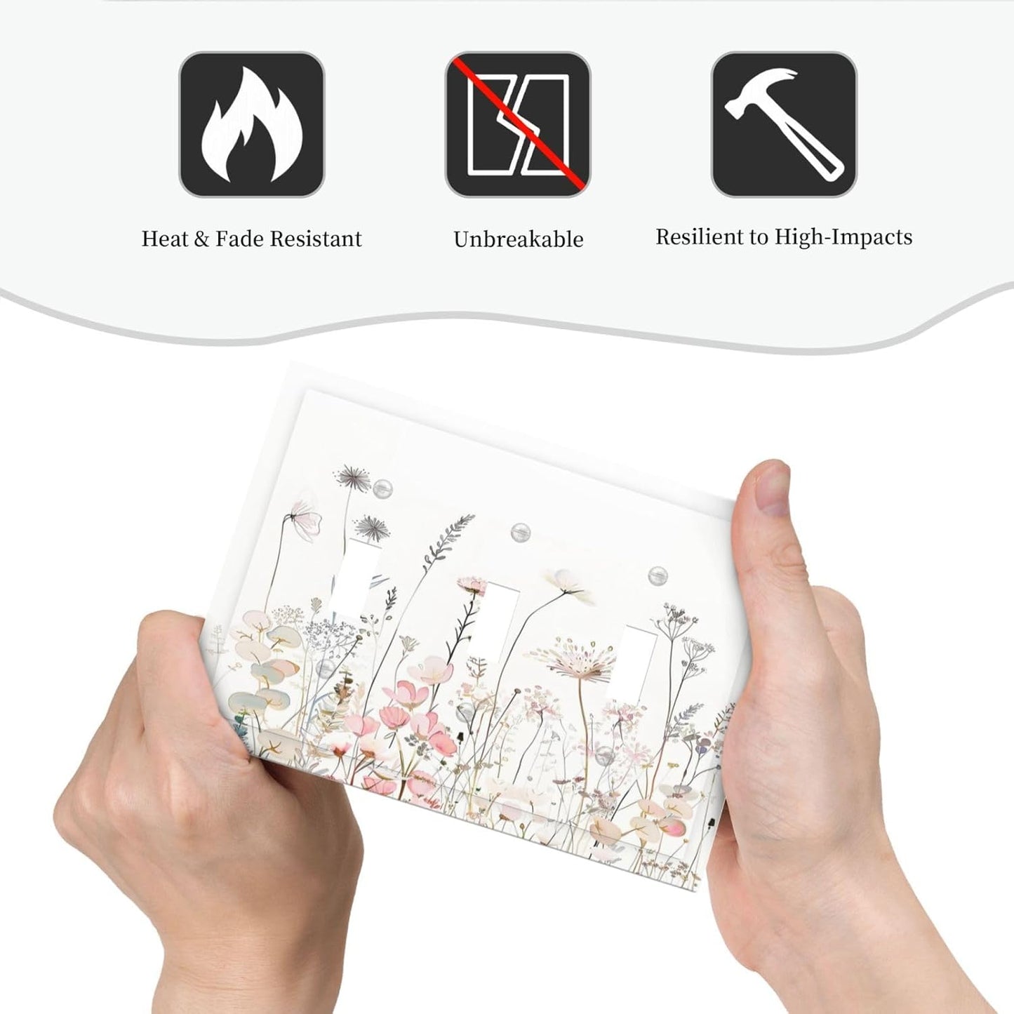 Floral Watercolor Wildflower Dandelion Plant Decorative Switch Plates 3 Gang Wall Plate Triple Toggle Light Switch Cover Faceplate Electrical Wall Panels for Farmhouse Bed Room Decor