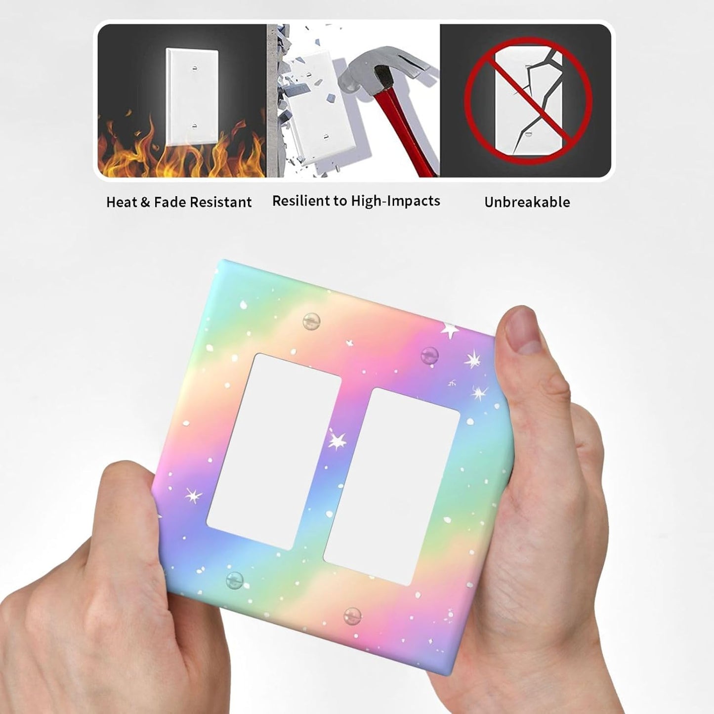 Decorative Outlet Covers Pink Blue Purple Iridescent Rainbow 2 Gang Light Switch Cover Plate Double Rocker Wall Plates for Electrical Outlets Switch Plate Covers for Bedroom Home Decor