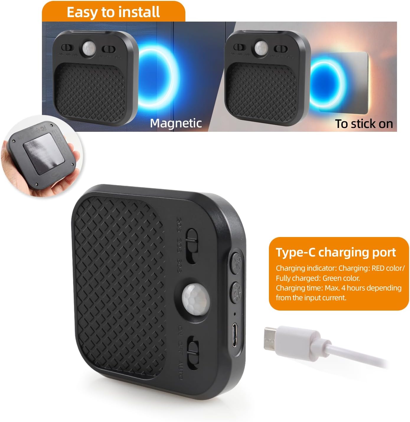 Led Night Light with Motion Detector 2 Pack, Cabinet Light Dimmable with Timer Function, Staircase Lighting 3 Color Temperature 3000/4500/6000K, Hallway Light Rechargeable 600mAh for Children's Room