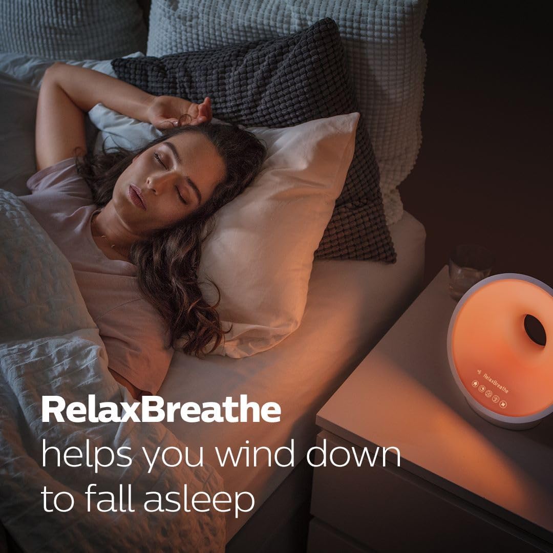 Philips SmartSleep Sleep and Wake-Up Light, Simulated Sunrise and Sunset, Multiple Lights and Sounds, RelaxBreathe to Sleep, AMZ Exclusive, HF3650/60