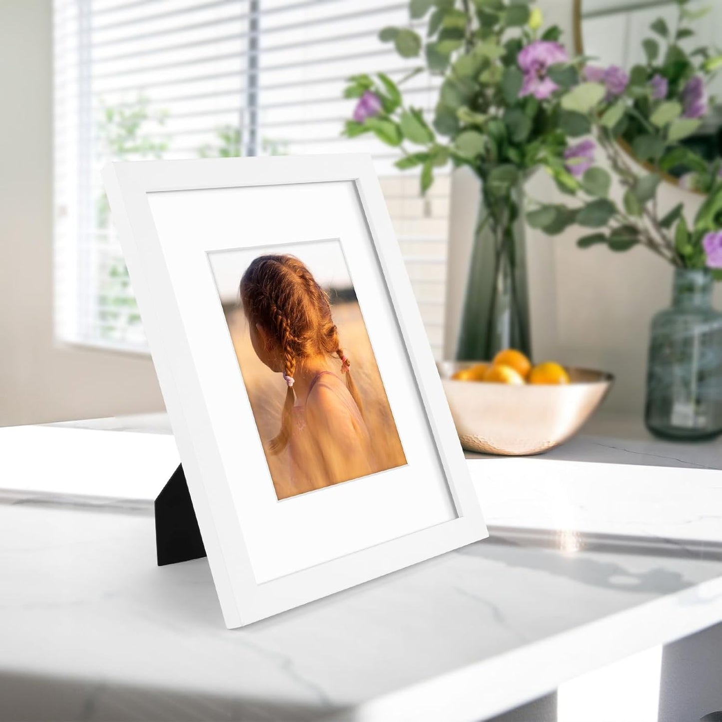 Golden State Art, 9x12 Picture Frame with Mat for 6x8 - High Definition Glass Wall Mounting Horizontal Vertical Display (White, 2 Pack)