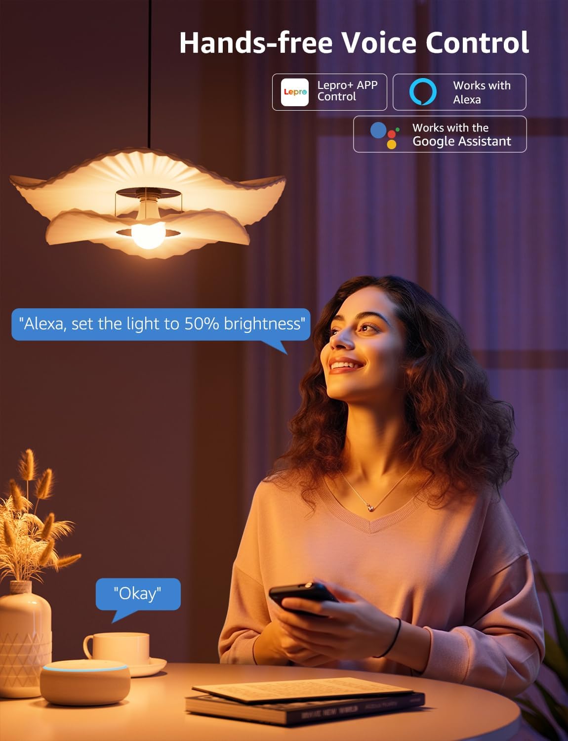 Lepro B1 AI Smart Light Bulbs - RGBWW Color Changing LED Bulb Works with Alexa & Google Assistant, AI Voice Control, Music Sync, A19 E26 Base, 8.5W 800Lumen, 2.4GHz WiFi & Bluetooth, 1 Pack(NO Remote