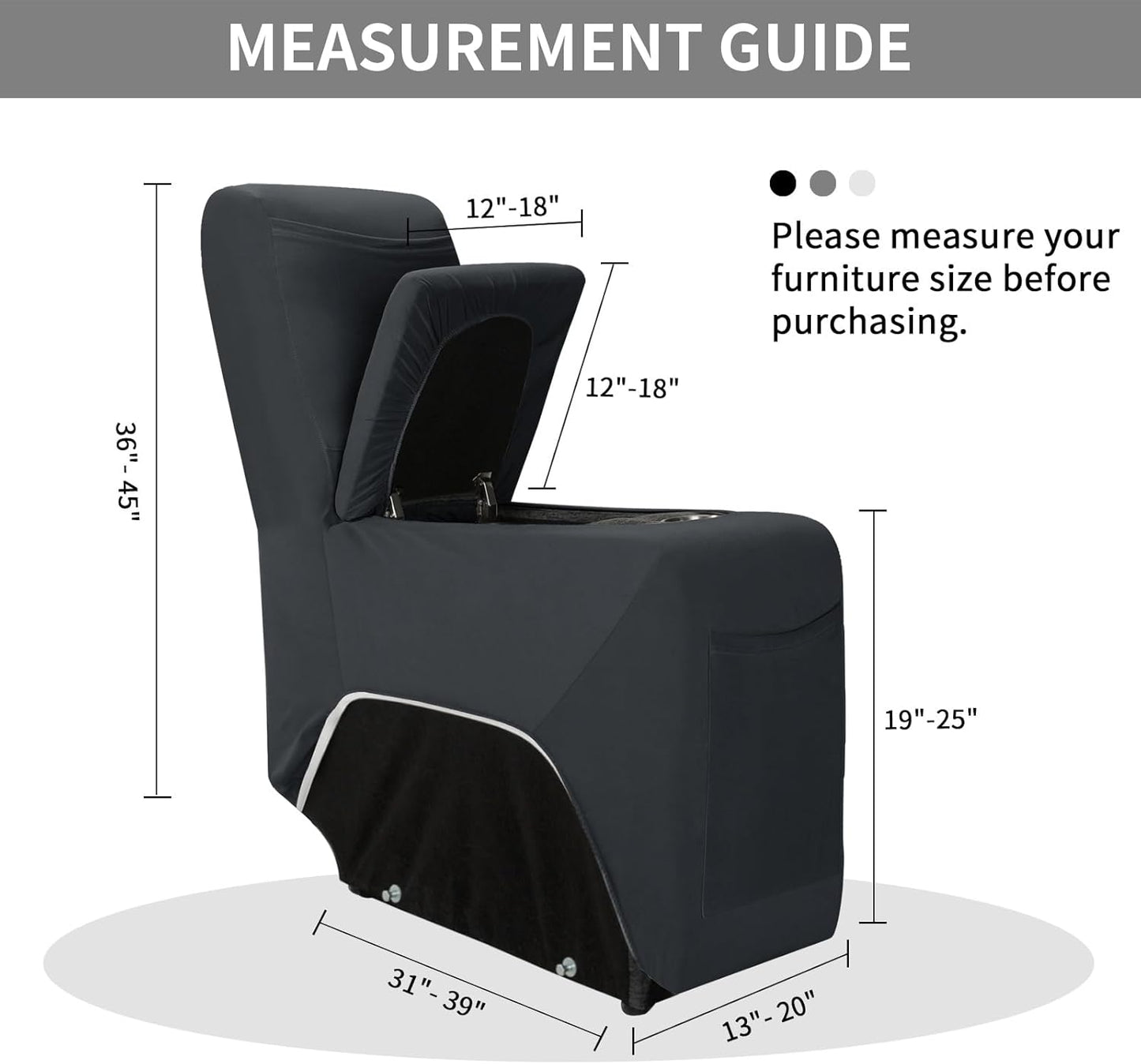 Easy-Going 100% Waterproof Recliner Console Cover, Stretch Middle Console Couch Covers for Reclining Sofas, Sectional L-Shape Furniture Protector for Kids & Pets, 1 Console Cover, Dark Gray