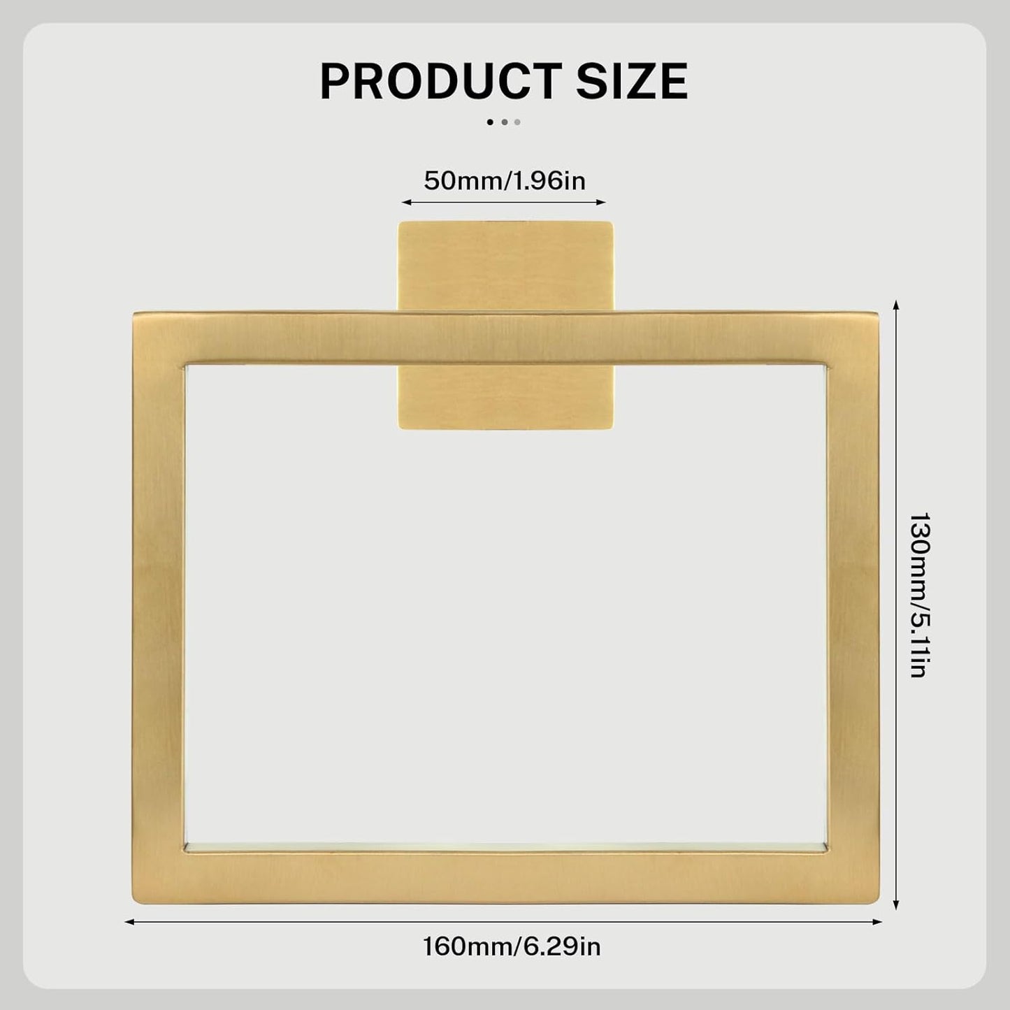 Brushed Gold Towel Ring,Square Hand Towel Holder,Towel Hanger, Bathroom Hardware Accessories,Stainless Steel Wall-Mounted Towel Rack