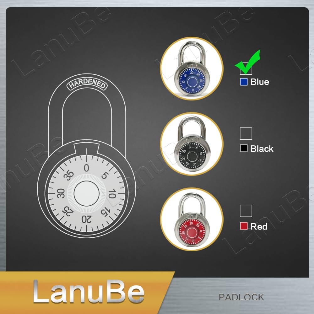 LanuBe Standard Dial Combination Lock, 2 in. Wide, with Different Combinations, Blue Turnplate, Pack of 24; Lock for School, Employee, Gym Sports Locker, Case, Toolbox and so on