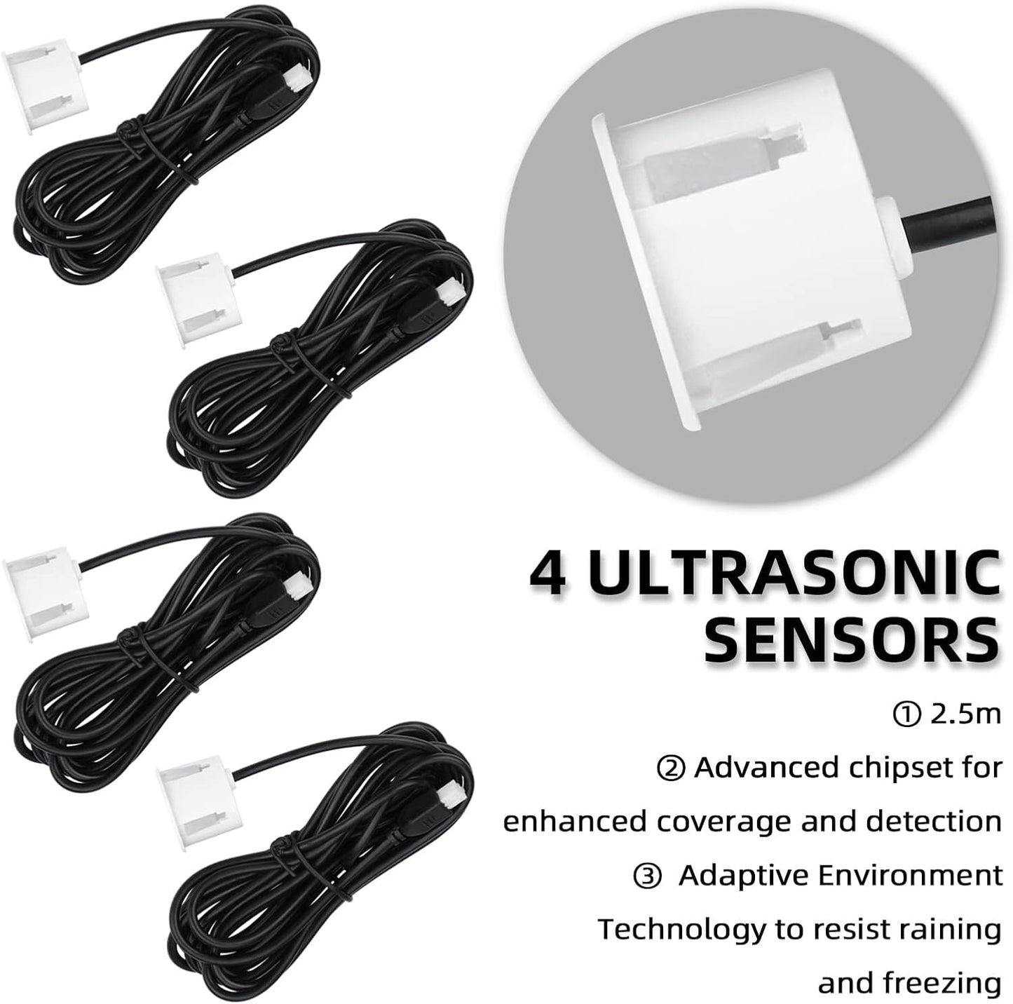 New Features Forward and Reverse Parking sensors, Option to Measure Distance in inches, bidirectional Display Option, and Customizable Digital Direction 18 Color Probes to Choose from(White)