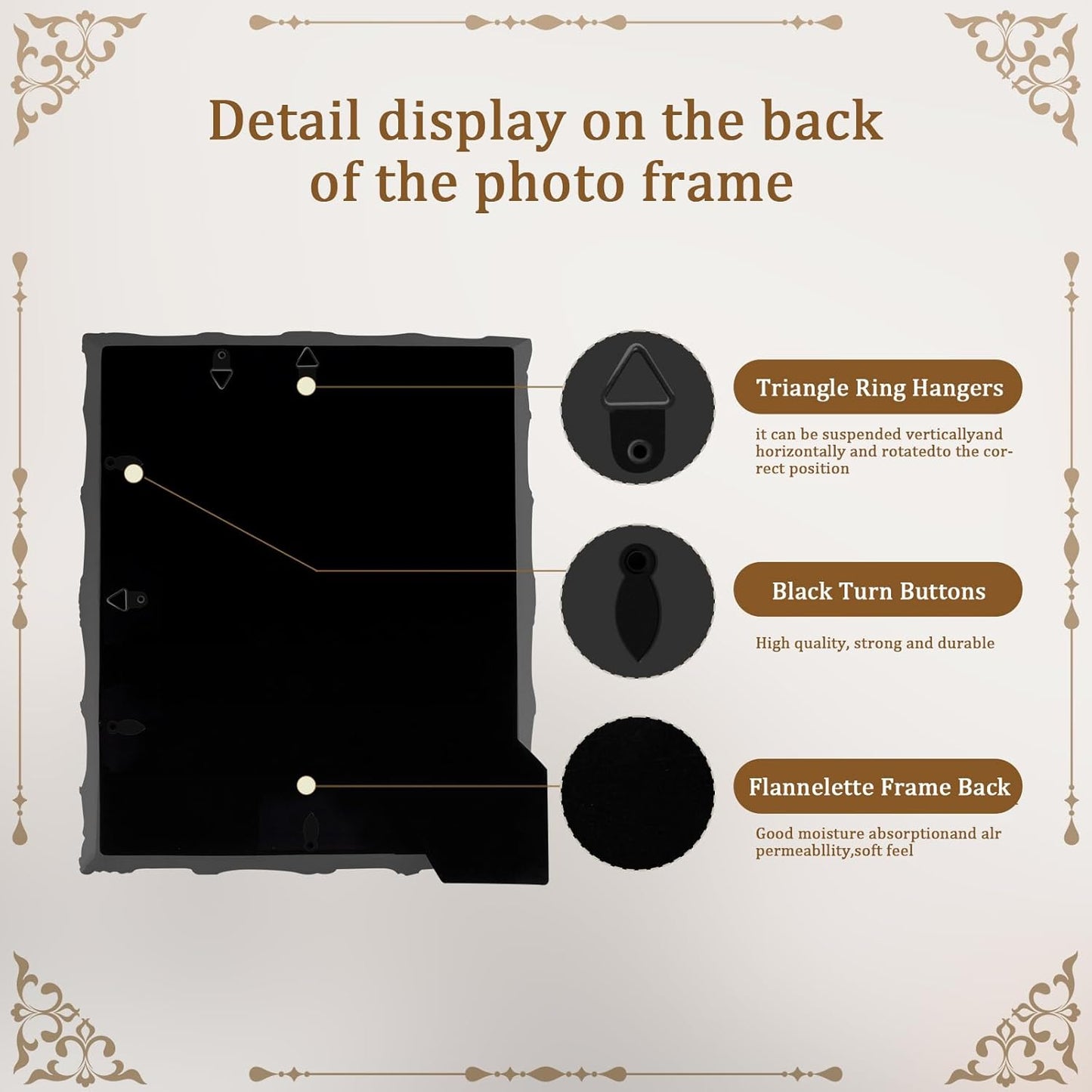 8x10 inch Vintage Photo Frame,Black White Pink Wood Gold Color Hand-Crafted Resin Picture Frame with Easel & Hook, Home Décor for Tabletop Wall Hanging Rahmen Photo Frame (Black)