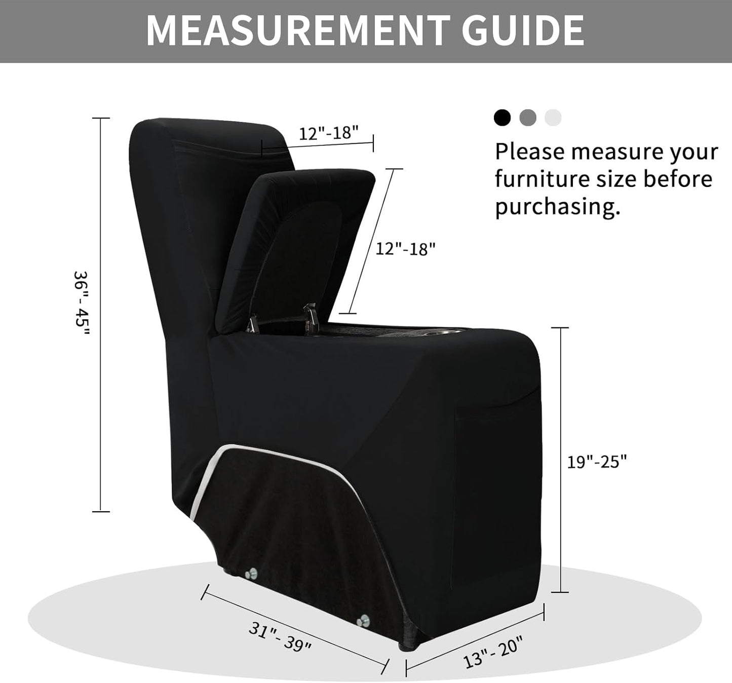 Easy-Going 100% Waterproof Recliner Console Cover, Stretch Middle Console Couch Covers for Reclining Sofas, Sectional L-Shape Furniture Protector for Kids & Pets, 1 Console Cover, Black