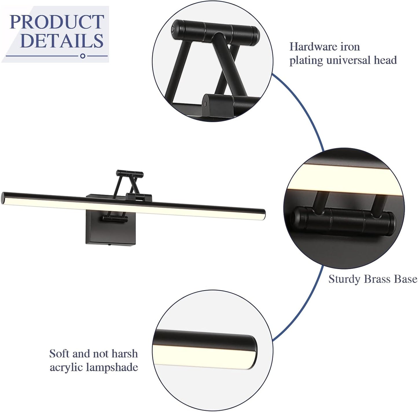 Joossnwell Picture Light for Painting Black Art Light Hard-Wired Picture Frame Light 23.62 Inch Dimmable Gallery Wall Light with Adjustable Swing Arm for Painting Library Museum Warm White