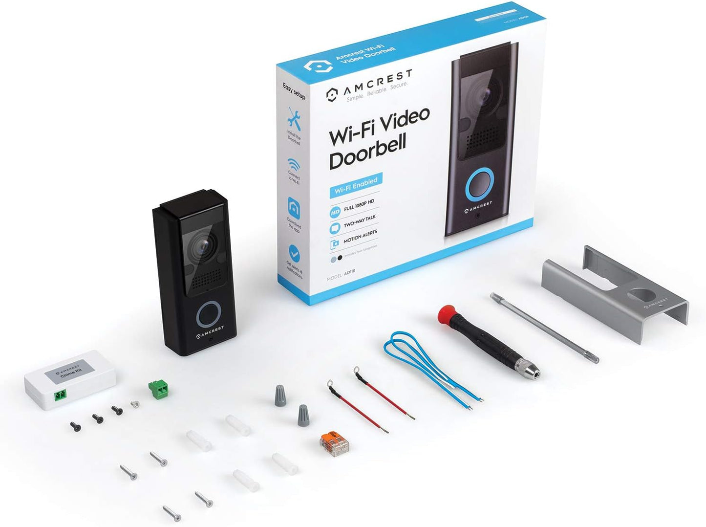 Amcrest 1080P Video Doorbell Camera Pro, Outdoor Smart Home 2.4GHz WiFi Doorbell Camera (Wired Power), MicroSD Card, PIR Motion Detect, RTSP, IP55 Weatherproof, 2-Way Audio, 140º Wide-Angle AD110-SH