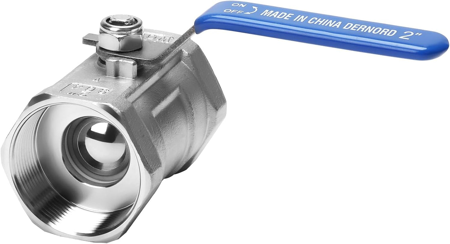 DERNORD Stainless Steel Ball Valve 1PC Type 2 Inch NPT Standard Port for Water, Oil, and Gas (2 Inch Ball Valve)